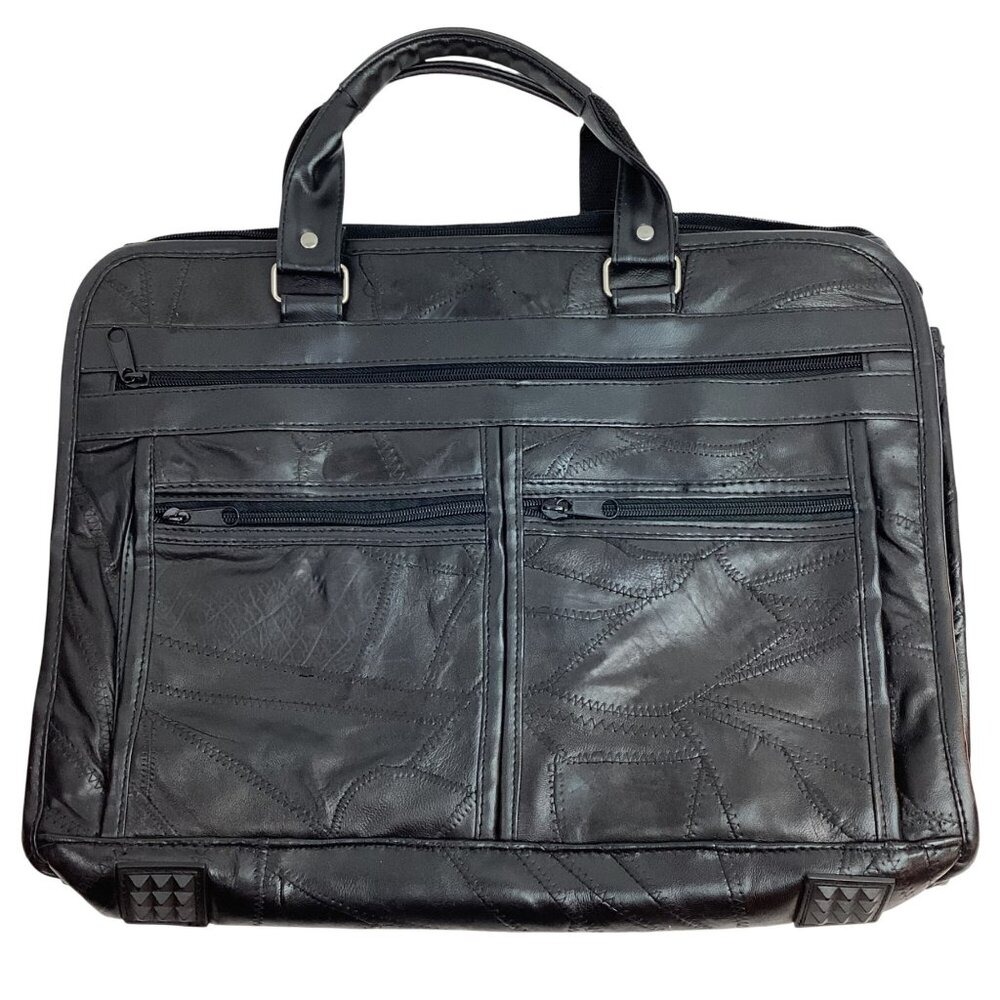 Genuine Leather Black Laptop Bag With Multiple Compartments & Handles